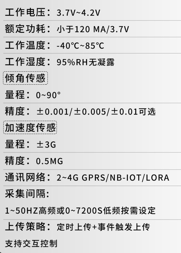 建筑物體傾斜監測儀產品性能指標